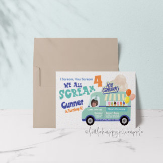 Eiscreme Sie schreien Vierten Geburtstag Einladung