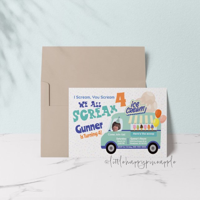 Eiscreme Sie schreien Vierten Geburtstag Einladung (Von Creator hochgeladen)