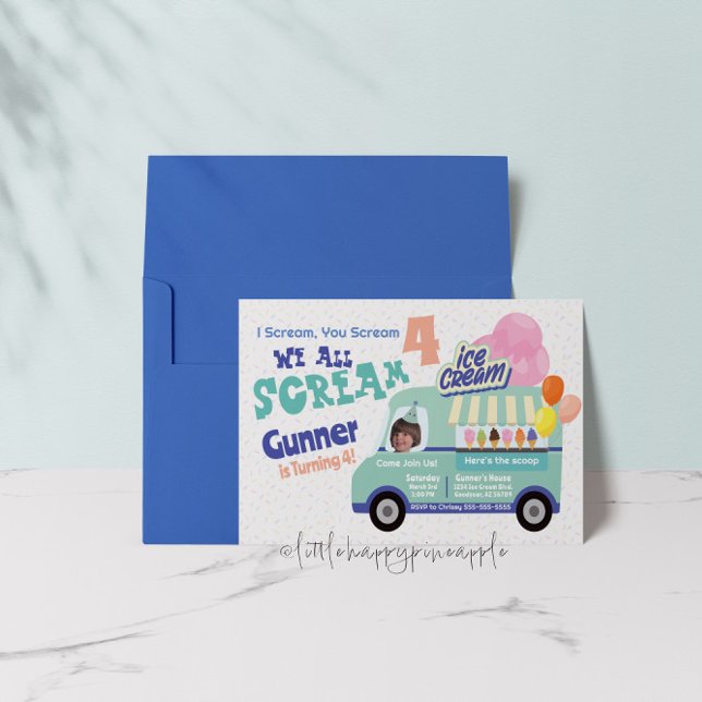 Eiscreme Sie schreien Vierten Geburtstag Einladung (Von Creator hochgeladen)