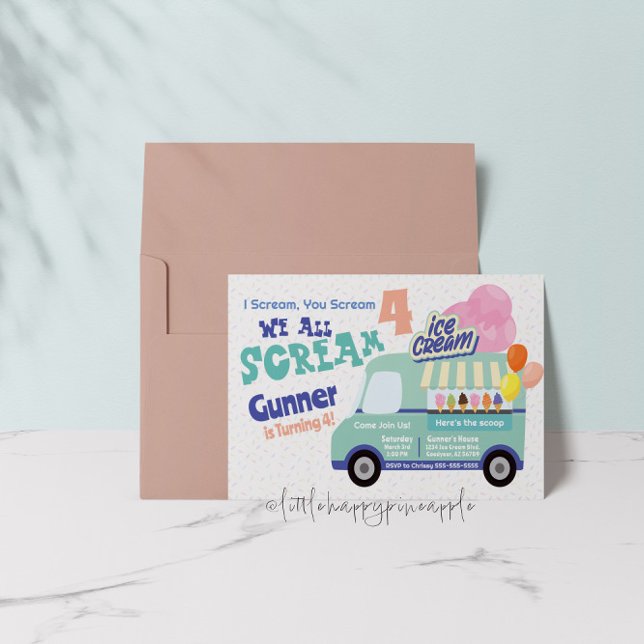 Eiscreme Sie schreien Vierten Geburtstag Einladung (Von Creator hochgeladen)