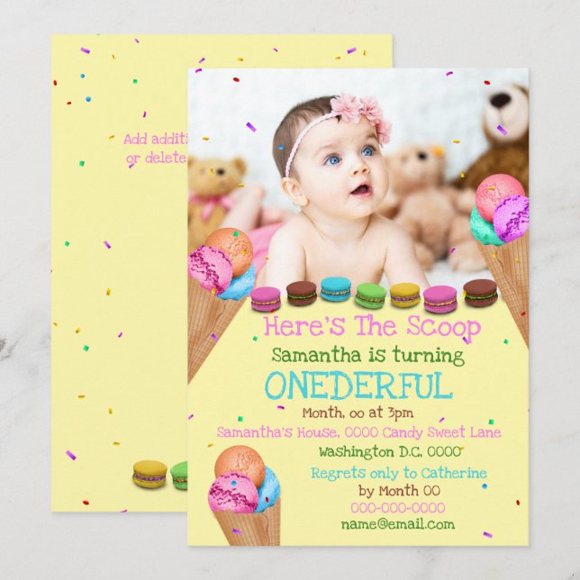 Eiscreme Sommer Foto Geburtstagsparty Einladung (Vorne/Hinten)