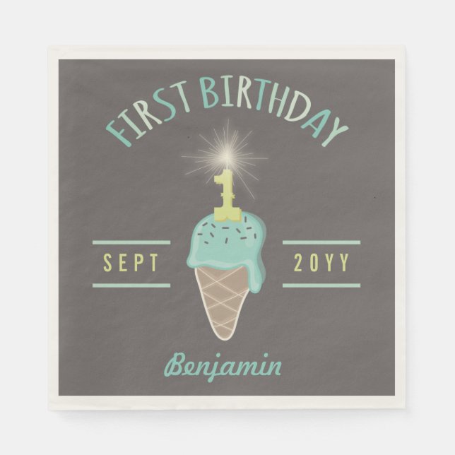 Eiscreme Sparkler 1. Geburtstag Party Paper Napkin Serviette (Vorderseite)