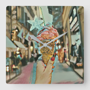 Eiscreme-Sprinklen Quadratische Wanduhr
