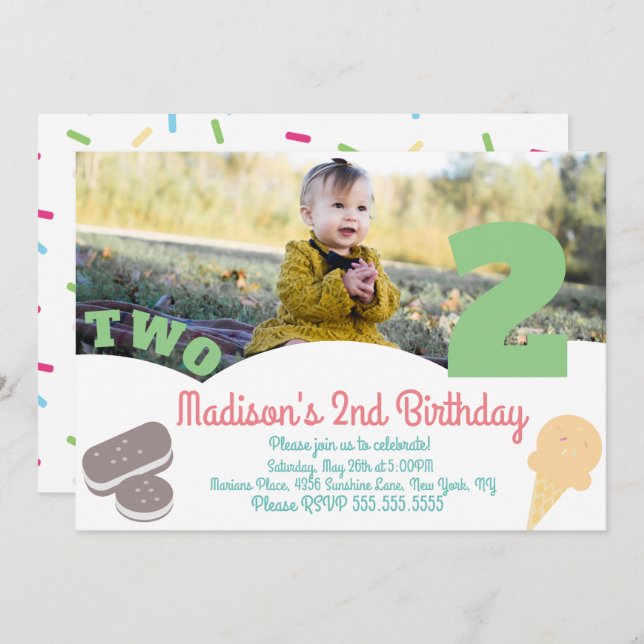 Eiscreme Sprinkles Pastel Girls Geburtstagsparty Einladung (Vorne/Hinten)