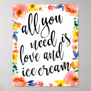 Eiscreme-Station 8x10 Florales Hochzeitsschild Poster