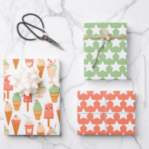 Eiscreme-Sterne Geschenkpapier Set von 3