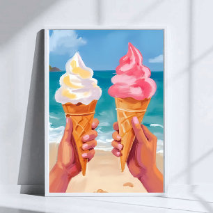 Eiscreme Strand Ozean Aquarellmalerei Poster