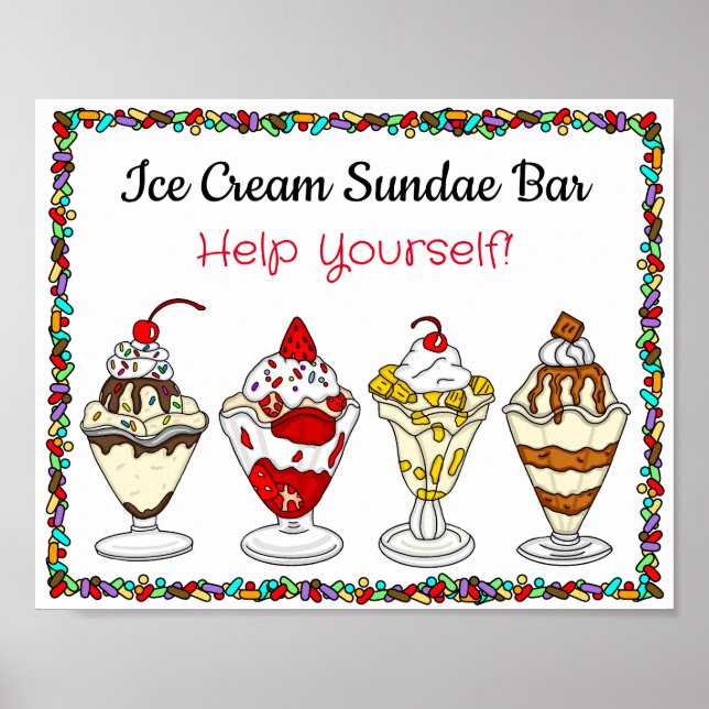 Eiscreme Sundae Bar | Hochzeitszeichen oder Babydu Poster (Vorne)