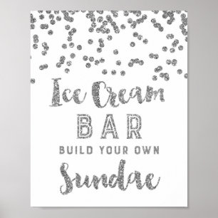 Eiscreme-Sundae-Bar-Schild Silber Konfetti Poster