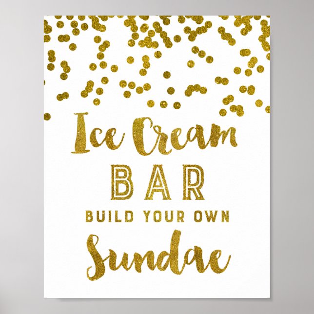 Eiscreme Sundae Bar Sign Gold Confetti Poster (Vorne)