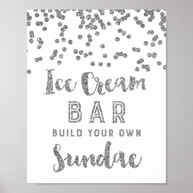Eiscreme Sundae Bar Sign Silver Confetti Poster (Vorne)