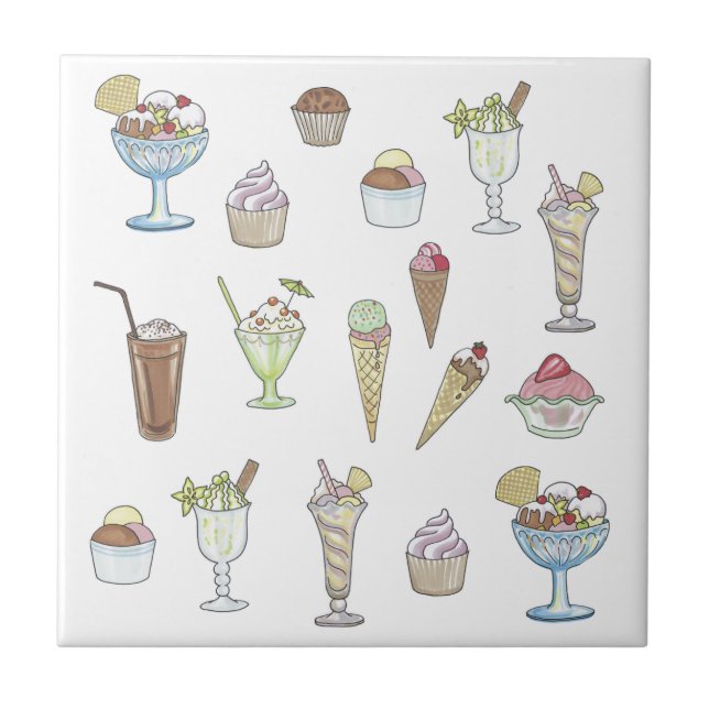 Eiscreme Sundae Collage White Fliese (Vorderseite)