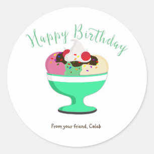 Eiscreme-Sundae-Happy-Birthday-Party-Aufkleber Runder Aufkleber