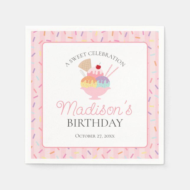 Eiscreme Sundae Heres Schottensaft zum Geburtstag Serviette (Vorderseite)