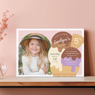 Eiscreme Sundae Kindergeburtstag Party Foto Einladung