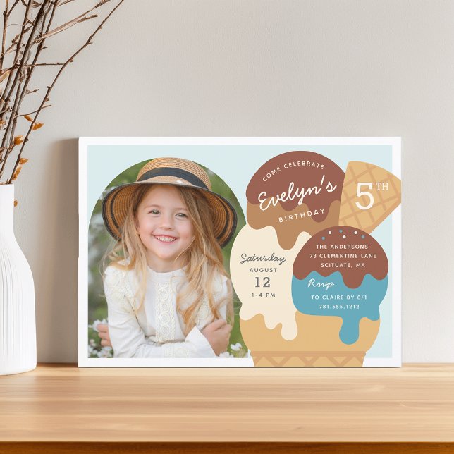 Eiscreme Sundae Kindergeburtstag Party Foto Einladung (Von Creator hochgeladen)