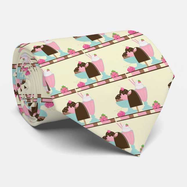 Eiscreme Sundae Sommerliche Leckereien Muster Krawatte (Gerollt)