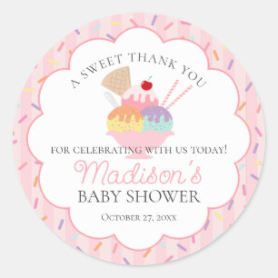 Eiscreme Sundae Sprinkler mit Liebe Baby Dusche Runder Aufkleber