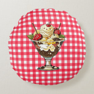Eiscreme Sundae und Shake Red Checkered Rundes Kissen