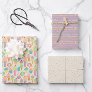 Eiscreme-Süßigkeiten & Streusel Geburtstagsfeier Geschenkpapier Set