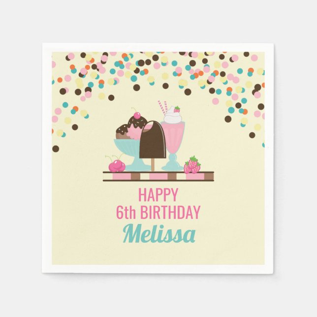 Eiscreme Sweet Leckereien Happy Birthday Serviette (Vorderseite)