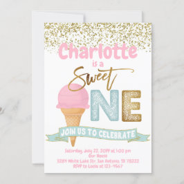 Eiscreme Sweet One Gold Sprinkles 1. Geburtstag Einladung
