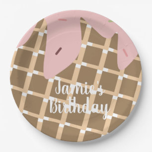 Eiscreme-Torte-Birthday-Waffel-Pink mit Zuckerguss Pappteller