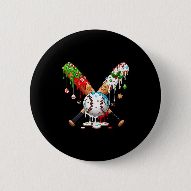 Eiscreme-Tropf-Baseball-Weihnachten-Xmas-Pyjama-Ki Button (Vorderseite)