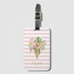 Eiscreme, tropische Blätter Obst, rosa Streifen Gepäckanhänger