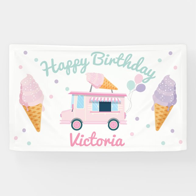Eiscreme Truck & Cones Geburtstagsparty Banner (Horizontal)
