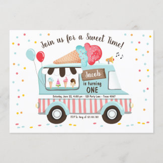 Eiscreme Truck Erster Geburtstag Einladung Boy Gir