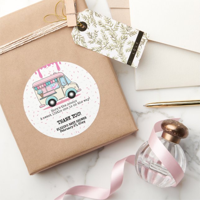 Eiscreme Truck Scoop Sprinkles Babydusche Runder Aufkleber (Schenken)