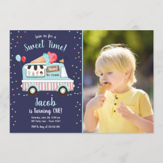 Eiscreme Truck Sweet Time Boy Red Blue Geburtstag Einladung
