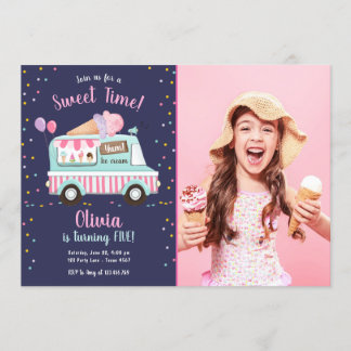 Eiscreme Truck Sweet Time Pink Girl Geburtstag Einladung