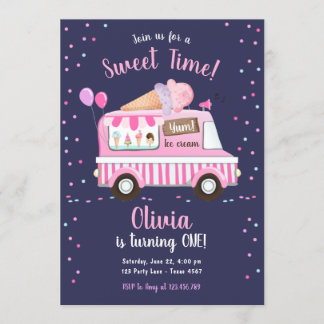 Eiscreme Truck Sweet Time Pink Girl Geburtstag Einladung
