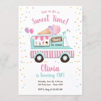 Eiscreme Truck Sweet Time Pink Girl Geburtstag Einladung