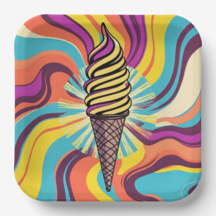 Eiscreme-Tüte Psychedelische Pop-Art Pappteller