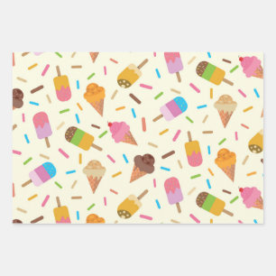 Eiscreme-Tüten und Eis am Stiel für Kinder Geschenkpapier Set