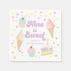 Eiscreme und Cake Nine ist süß 9. Geburtstag Serviette