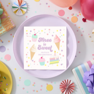 Eiscreme und Kuchen 3. Geburtstag Serviette