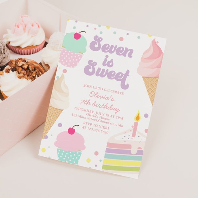 Eiscreme und Kuchen 7. Geburtstag Einladung (Von Creator hochgeladen)