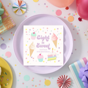 Eiscreme und Kuchen Acht ist süß  8. Geburtstag Serviette
