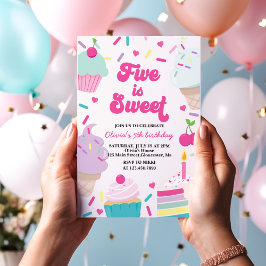 Eiscreme und Kuchen Five ist süß 5. Geburtstag Einladung