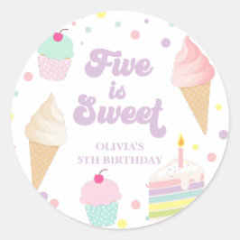 Eiscreme und Kuchen Five ist süß 5. Geburtstag Runder Aufkleber