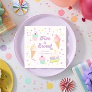 Eiscreme und Kuchen Five ist süß 5. Geburtstag Serviette