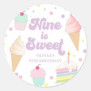 Eiscreme und Kuchen Nine ist süß  9. Geburtstag Runder Aufkleber