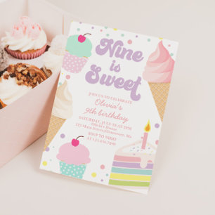 Eiscreme und Kuchen Nine ist süß zum 9. Geburtstag Einladung