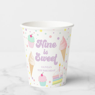 Eiscreme und Kuchen Nine ist süß zum 9. Geburtstag Pappbecher
