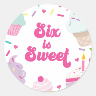 Eiscreme und Kuchen Six ist süß 6. Geburtstag Runder Aufkleber