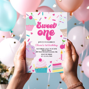Eiscreme und Kuchen süß 1. Geburtstag Einladung